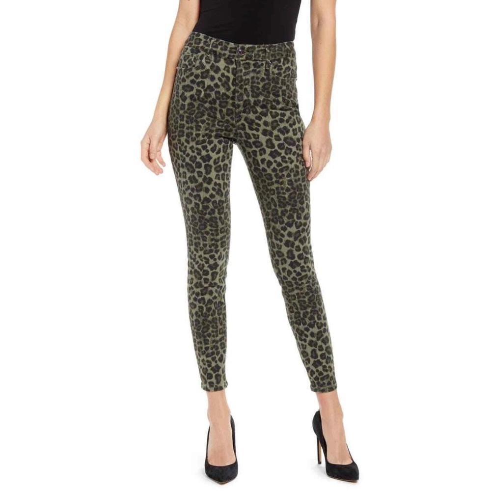 Good American Good Waist‎ Crop Jeans 20 Olive Leopard Print Skinny High Rise